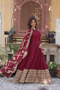 Vestido Largo de seda para mujer de diseñador Premium con bordado y lentejuelas Zari, ropa de boda y fiesta, traje Salwar para niñas - Product Image 5