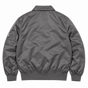 Blouson bomber gris pour homme, col rabattu, coupe-vent, polyester, fermeture éclair, avec poche utilitaire - Product Image 2