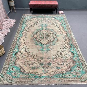 Alfombra de 6.1x10 pies, Alfombra Turca Vintage Grande, Alfombra de Lana Azul - Product Image 1