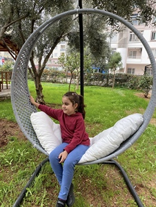 Grand lit à balançoire hamac style bohème pour adulte cordon en coton macramé suspendu intérieur extérieur couleur grise tissé à la main balançoire de lit - Product Image 3