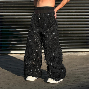 Pantalones <span class=keywords><strong>vaqueros</strong></span> personalizados para <span class=keywords><strong>hombre</strong></span>, ropa de calle, Hip Hop, informal, pierna ancha, Vintage, lavado con piedra, sueltos, de retazos, de talla grande, para <span class=keywords><strong>hombre</strong></span> - Product Image 1