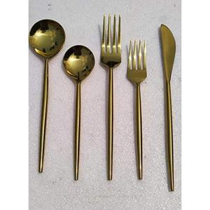 Juego de 5 cubiertos de acero inoxidable Ideal para cocina, mesa, hogar, Hotel, uso diario, cubiertos chapados en Color dorado, mango largo, respetuoso con el medio ambiente - Product Image 1