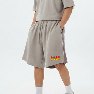Shorts en coton épais 420G sur mesure pour garçon, style décontracté, couleur unie, pour homme, streetwear, avec bande latérale. - Product Image 6