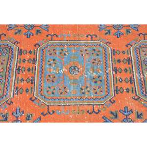 Alfombra turca Vintage azul naranja tradicional 4,7 X 11.3ft Classic Boho Patchwork diseño lana 10mm látex clásico para pasillo - Product Image 5