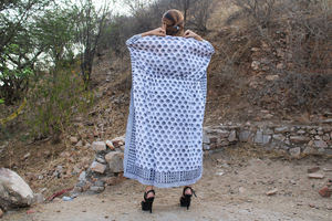 Caftan écologique 100% coton bloc de main imprimé bordure élégante confortable décontracté Boho modeste pur vêtements indiens caftan - Product Image 6