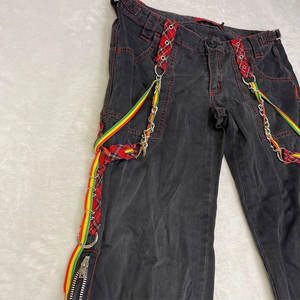 Pantalon noir à carreaux avec fermetures éclair à chaîne, pantalon large à carreaux rouges, style grunge gothique pour femmes, 2026 - Product Image 2
