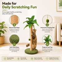 Griffoir pour chat en sisal écologique et durable, en forme de palmier naturel, avec jouet suspendu en corde et base stable en peluche pour chats d'intérieur, emballage carton
