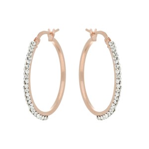 Boucles d'oreilles rondes DelPia avec cristaux blancs, tube externe 10 % or 18 carats sur tube en argent sterling 925, intérieur rose, 25 mm - Product Image 1