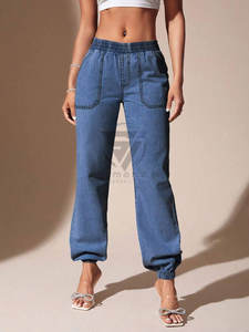 Vaqueros casuales de mezclilla para mujer, de corte recto y pierna ancha, transpirables, azules lavados - Product Image 6