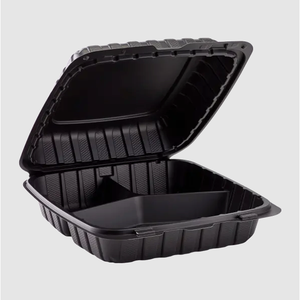 Contenants à emporter ProTakeOut 9x9, lot de 150, noirs, avec fermeture frontale, 4 aérations, 3-en-1, articulés, durables, écologiques et ventilés - Product Image 1