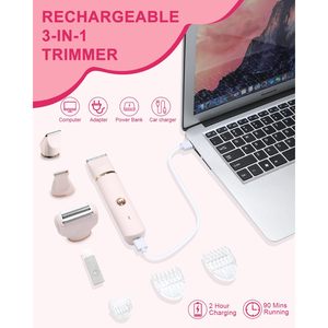 Afeitadora Eléctrica 3 en 1 para Mujer, Resistente al Agua IPX7, Uso en Seco y Húmedo, Recargable, Recortadora para Área del Bikini, Axilas y Piernas, Cuchilla de Cerámica - Product Image 6