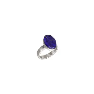 92.5纯银天然皇家蓝色青金石椭圆形未经处理的粗糙宝石女性戒指饰品
