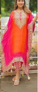 Elegante bordado puro Chinon seda Kaftan Dhoti conjunto de diamantes de imitación lentejuelas diamantes de imitación impresión Digital Latkan encaje vestidos casuales - Product Image 3