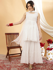 Rama Kurtis Women's Ethnic Sharara Suits A-Line <b>Three</b> Quarter Sleeve Chiffon Fabric Summer Best Quality Party Wear Indian - Product Image 5