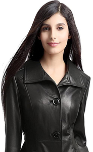 Abrigo de Cuero Tipo Gabardina para Mujer, Piel de Oveja Genuina, Color Marrón, Abrigo Largo de Invierno - Product Image 4