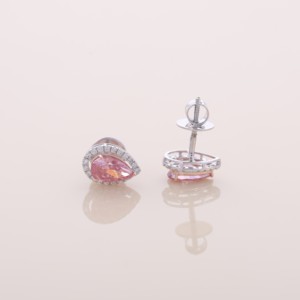 IGI Certified Lab Grown Pink Pear Shape Diamond Halo Stud <b>Earrings</b> <b>Solid</b> 925 Sterling <b>Silver</b> Elegant <b>Earrings</b> - Product Image 5