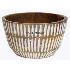 Cuenco de forma redonda hecho con madera de mango de alta demanda con el cuenco de madera para servir frutas esmaltadas de Color blanco de diseñador único más elegante - Product Image 3