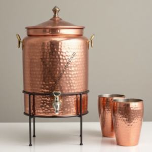 Premium Eco-Friendly Hammered Copper Beverage <b>Dispenser</b> Metal Stand Transparent Clear 5000ml Capacity Modern Drink Server for - Product Image 2