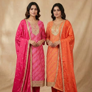 Traje Plazzoo con Forro Indio-Pakistaní, con Encaje, Corto, para Fiestas, Festivales y Ocasiones Especiales, Disponible a Precio de Mayoreo - Product Image 1