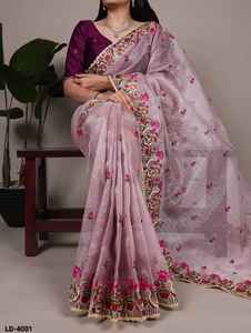 Dernier modèle de sari pour femmes, pour mariage et festivals, en tissu Zari Kota, broderie au fil, travail de broderie, avec un chemisier en soie Banglory - Product Image 3