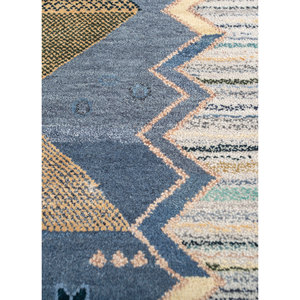 Alfombra Manchaha Lub-127 Azul, Tejida a Mano con Lana y Seda, Diseño Geométrico Abstracto para Hogar, Habitación de Adolescentes, Pasillo, Decoración Personalizada - Product Image 3