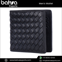 Dompet Pria Kulit Asli Gaya Vintage Terlaris, Anyaman Tangan, Lipat Dua, Fitur RFID Blocking, Custom