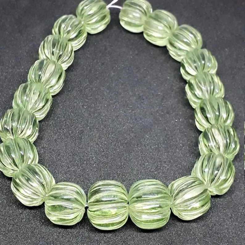 Peridot Facetted Quartz Meloen Vorm Briolette 15 Mm Handgemaakte Gesneden Edelsteen Peridoot Kralen Ketting Sieraden