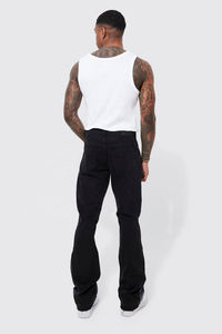 <b>Men's</b> Premium Quality Slim <b>Flare</b> <b>Jeans</b> Winter Stylish Streetwear Breathable Washed Black Applique Panel Stacked Gusset Winter - Product Image 6