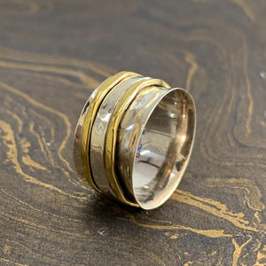 Truly Trendy Two-Tone <b>Spinner</b> <b>Ring</b> 5.8 Grams Titanium with Rose Gold & Rhodium Plating 18K Gold Inlay Perfect Gift - Product Image 1