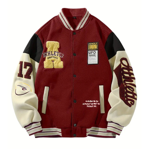 Blouson Bomber en Cuir Brodé en Laine de Haute Qualité pour Homme, Respirant, avec Patchwork, Style Décontracté Streetwear pour Automne Hiver - Product Image 1