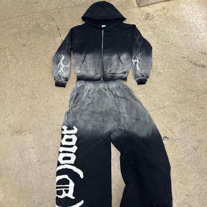 ชุดวอร์มผู้ชายผ้าฝ้าย 100% แบบโอเวอร์ไซส์ ล้างสีแบบแอซิด ผลิตตามสั่ง ขายส่ง ผ้าฟลีซผ้าฝ้าย 100% โอเวอร์ไซส์ ผ้าฝ้ายหนานุ่ม แบบพื้นฐาน ผลิตตามสั่ง - Product Image 1