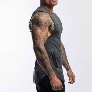 Débardeur de sport pour homme en coton 100% de haute qualité, col rond, sans manches, avec poche latérale, respirant et personnalisable en OEM - Product Image 2