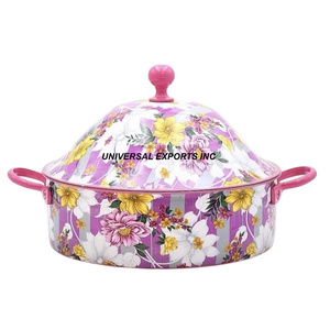 Flor Meena diseño Hotpot forma redonda cazuela decorativa hecha a mano Venta caliente lujo nuevo calentador de alimentos de Metal - Product Image 1