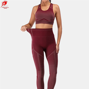 Two Piece Seamless <b>Yoga</b> <b>Set</b> For Gym Training High Impact Sports Bra Ankle Length Leggings Outfit - Product Image 1