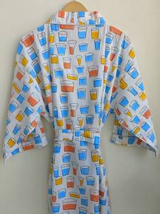 Peignoir Kimono 100% coton de luxe fait à la main du fabricant indien direct peignoir excellente qualité volants respirants au sol - Product Image 3