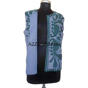 Veste bomber en coton de haute qualité pour femmes, imprimé floral, style bohème, broderie à la main, manches coupées, boutons, vêtements d'automne et d'hiver - Product Image 4