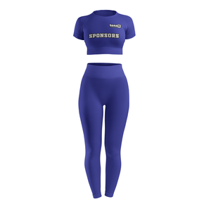 Ensemble de leggings et crop top décontracté pour femme, imprimé par transfert thermique, taille élastique, séchage rapide, respirant, en Spandex/Polyester, pour l'entraînement - Product Image 1