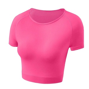 T-shirt court en coton respirant surdimensionné vierge simple perte de l'ajustement T-shirt athlétique en spandex pour la gym T-shirt court pour femmes - Product Image 1