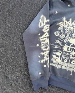 Sudadera con capucha y cremallera vintage recortada y cuadrada con logotipo personalizado, Sudadera con capucha de algodón Distress Vintage con cremallera Stone Acid Sun Fade Wash para hombre - Product Image 5