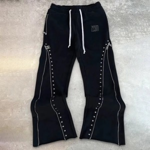 Custom Man Sweatsuit Rhinestone Rivet Tracksuit <b>Detachable</b> <b>Sleeve</b> Zip up Hoodie and Zip Flare Sweatpants Set Tracksuit 2025 - Product Image 2