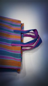 Custom Eco-Friendly Reusable High Quality Nylon Zipper <b>Plastic</b> Woven Striped Shopping Bag Handloom Recycled Cosmetics Cases - Product Image 3
