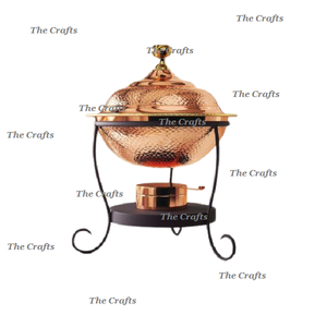 Plat de service chauffant au design attrayant avec support en fer, plat de service chauffant en cuivre martelé de qualité supérieure à prix avantageux - Product Image 1