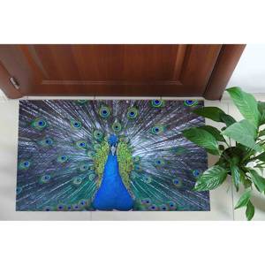Alfombra Estampada Azul Pavo Real, Antideslizante, Diseño Clásico de Chenilla, Alfombra Suave No Tejida - Product Image 1