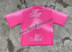 เสื้อยืดผ้าฝ้ายเทอร์รี่ทำจากผ้าฝ้าย100% สั่งทำราคาถูกลดกรดไหล่ซีดจางลงแดดพิมพ์ลายชายเสื้อสีชมพู - Product Image 2