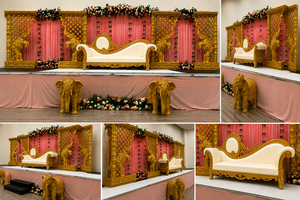 Decoración de Escenario para Ceremonia Temática Tradicional, Diseño Real Dorado para Bodas con Tallado de Elefantes, Estilo Maharaja - Product Image 2