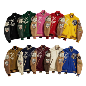 Veste universitaire unisexe en laine avec manches en cuir PU, style Letterman rouge, tendance, pour homme, idéale pour l'hiver (OEM) - Product Image 1