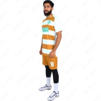 Seragam Sepak Bola Unisex Berkualitas Tinggi 100% Poliester Setelan Sepak Bola Logo Kustom Jersey Sepak Bola Visibilitas Tinggi OEM Bernapas