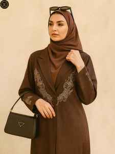 Abaya Larga de Poliéster Negro de Lujo de Dubái 2025, Vestido Musulmán Transpirable para Mujer, Cárdigan con Cuentas de Diamantes, Abertura Frontal, Estilo Islámico - Product Image 2