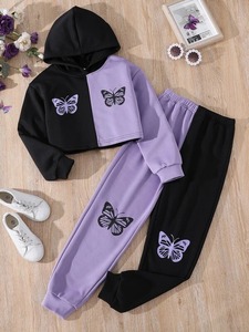 Chándal con capucha estampado ecológico de Invierno para mujer Traje de jogging multicolor con cuello corto con capucha - Product Image 4