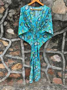 Jaipur fait à la main 100% coton caftan Robe imprimé fleuri bloc fleur parole longueur vêtements de nuit Maxi Kimono Robe naturel décontracté Boho - Product Image 5